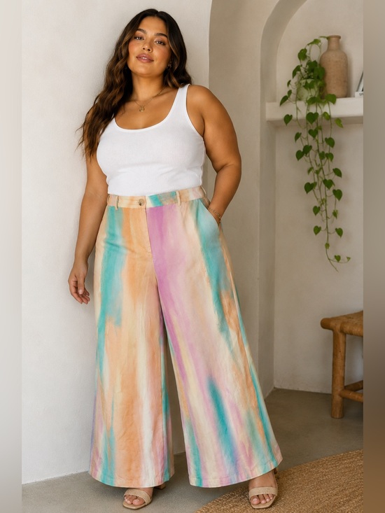 Current Air Pants - Curren Air Watercolor Pastel Wide leg pants Pockets Coastal Large